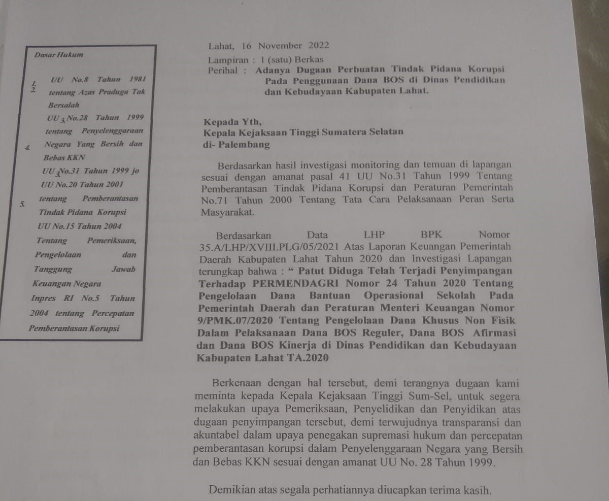 BPKAD Lahat dan Dinas Pendidikan Lahat Cairkan Silpa Dana BOS tahun 2019, Siapa yang merekomendasikan?