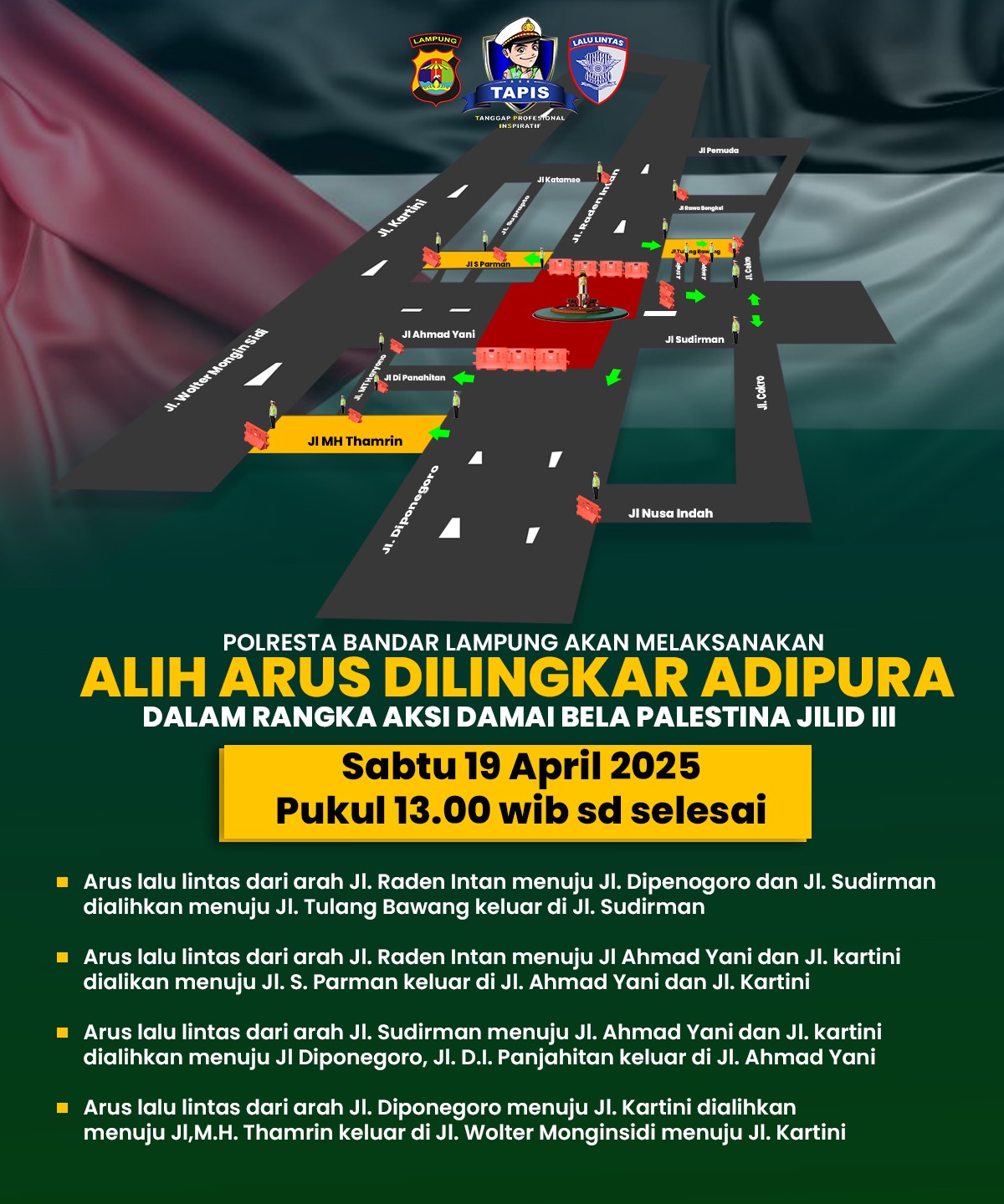 Aksi Bela Palestina Jilid 3 di Bandar Lampung, Polisi : Pengalihan Arus Bersifat Situasional