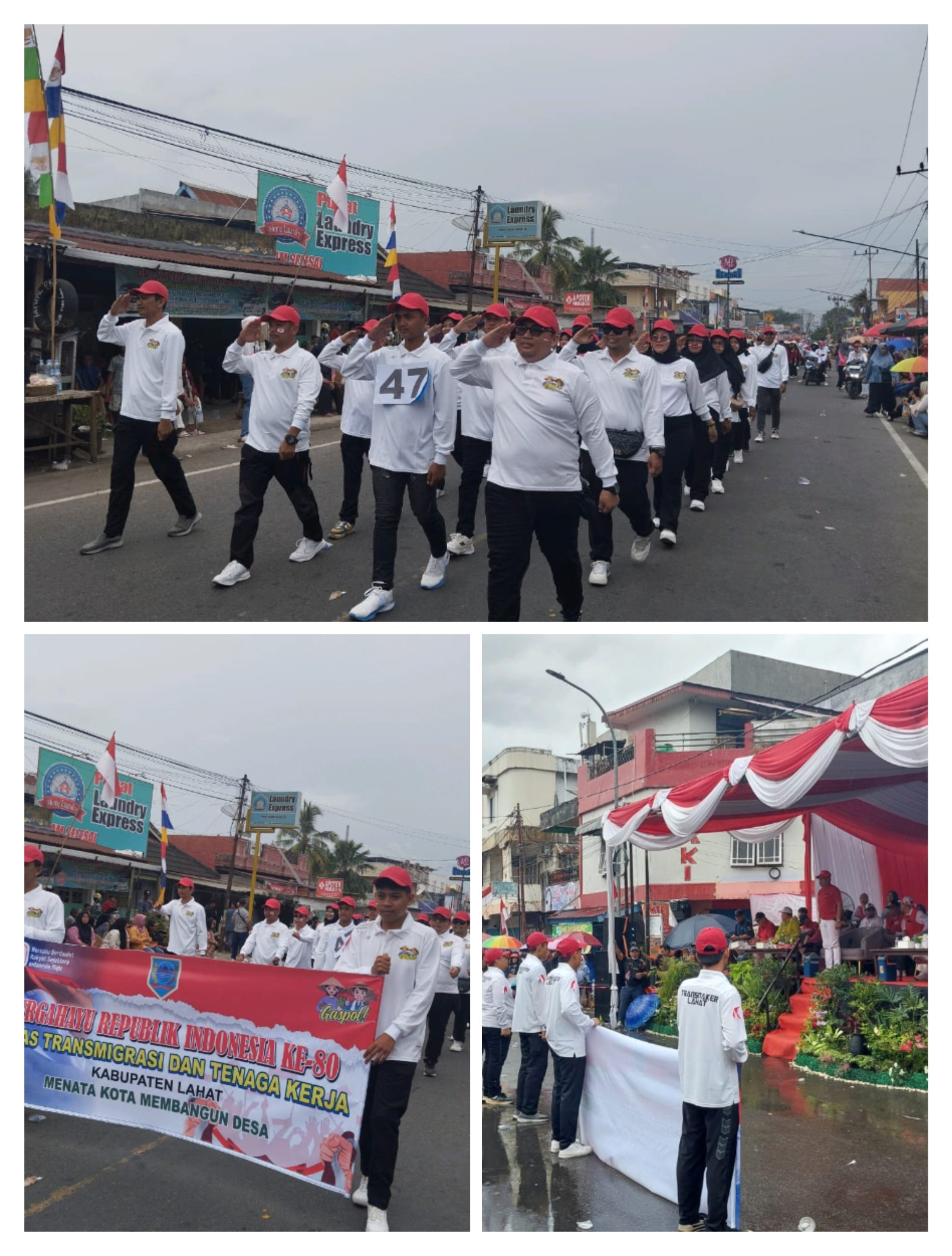 Di Guyur Hujan Gerimis Pasukan Baris-Berbaris Transnaker Lahat Terus Maju Tanpa Lelah Hingga Panggung Kehormatan.